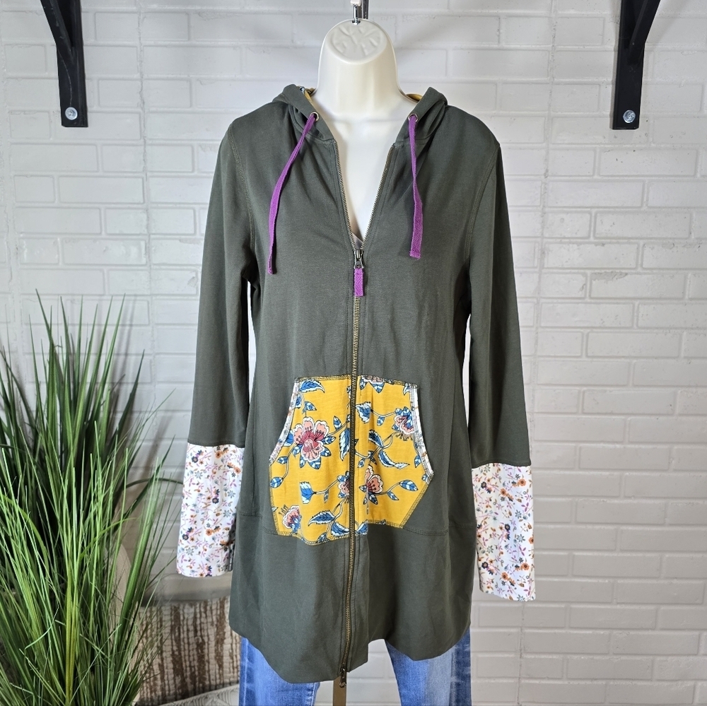Matilda Jane Green Floral Patchwork Zip Up Long Jacket Medium - Picture 3 of 11